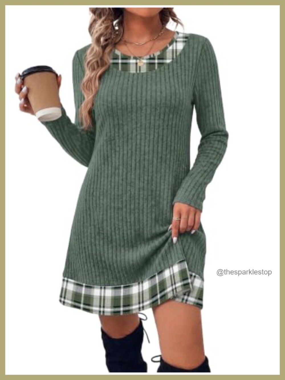 Long Sleeve Sweater Dress Ribbed Knit Color Block Fall Casual